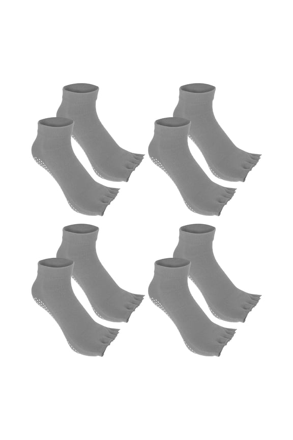 4 Pairs Half Finger Toe Socks Men Women Non Slip Sticky Five Finger Socks for Sport Exercise Daily Fit Light Gray