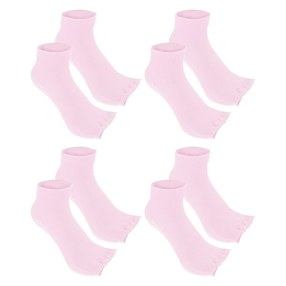 4 Pairs Half Finger Toe Socks Men Women Non Slip Sticky Five Finger Socks for Sport Exercise Yoga Daily Fit Light Pink