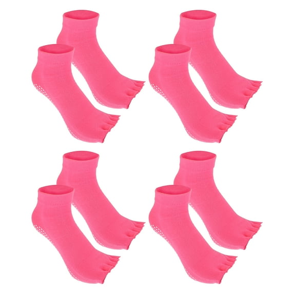 4 Pairs Half Finger Toe Socks Men Women Non Slip Sticky Five Finger Socks for Sport Exercise Yoga Daily Fit Rose Red