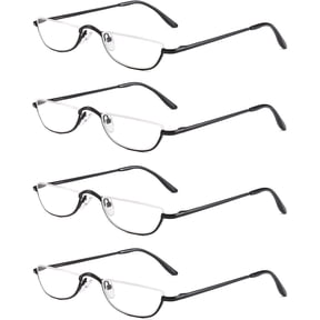 4 Pairs Half Reading Glasses, Half Rim Metal Frame Readers with Spring Hinge for Men and Women, Black + Gunmetal, 2.50 Magnification, Includes Protective Leather Case, Unisex, for Reading, Hobbies