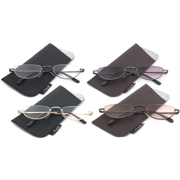 4 Pairs Half Rim Moon Shape Metal Frame Spring Hinge Sunreader for Men for Women, Reading Glasses + 1.00