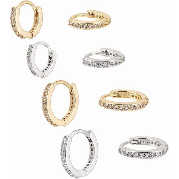 4 Pairs Hoop Earrings Gold Small Hoop Silver Surgical Steel Ear Cuff Earrings Tiny Hoop Earrings Sparkle Cubic Zirconia Cartilage Piercing Earrings for Women Jewelry Gift