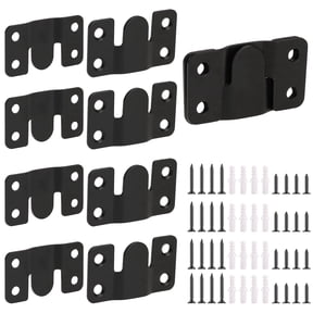 4 Pairs Interlocking Flush Mount Bracket Picture Hanging Hooks Black Stainless Steel Heavy Duty Photo Frame Hook Large Picture Hanger Buckle Furniture Connector Headboard Wall Mounting Hardware