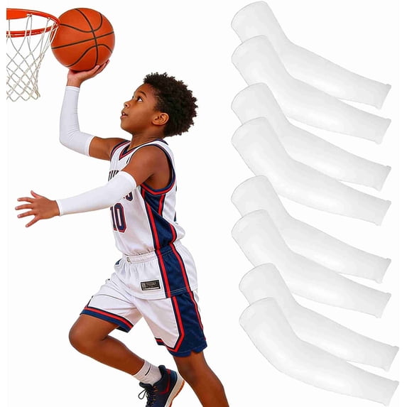 4 Pairs Kids Arm Sleeves, Breathable Elastic Compression Sleeves for Youth Boys Girls (White)