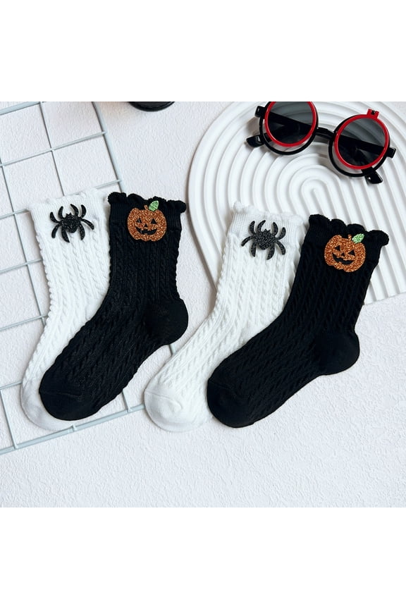 4 Pairs Kids Halloween Pumpkin Socks Baby Halloween Floor Socks Thin Breathable Halloween Stockings Gift for Party