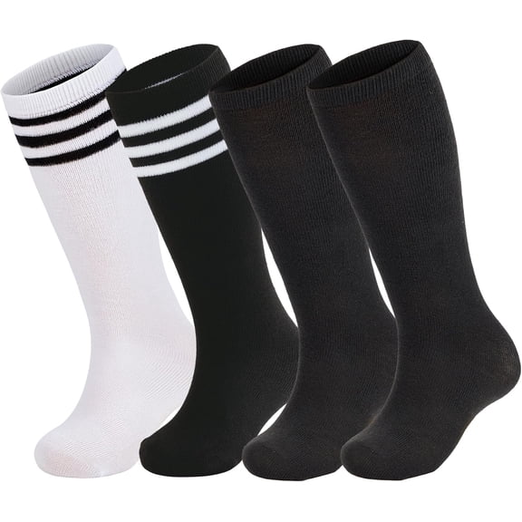 4 Pairs Kids Soccer Socks Baseball Softball Youth Athletic Boys Girls Knee High Socks