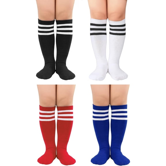 4 Pairs Kids Soccer Socks Baseball Softball Youth Athletic Boys Girls Knee High Socks