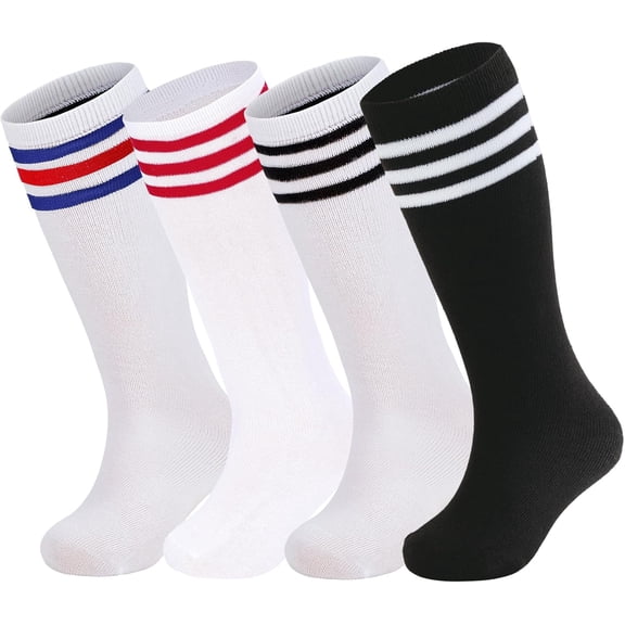 4 Pairs Kids Soccer Socks Baseball Softball Youth Athletic Boys Girls Knee High Socks