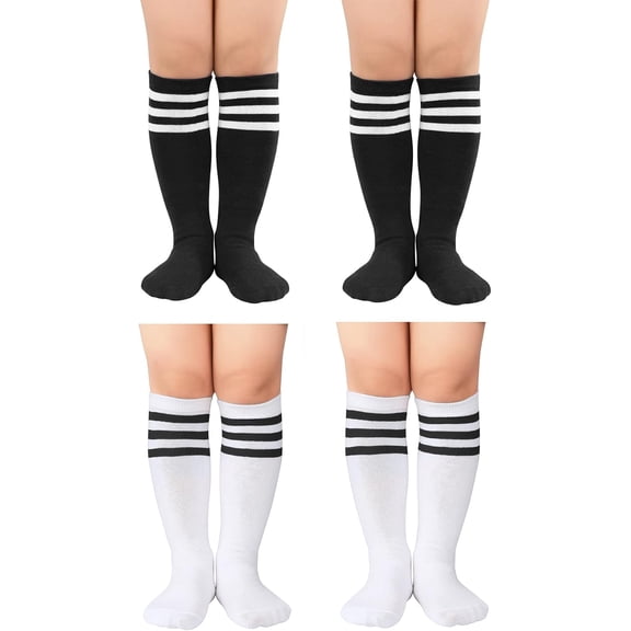 4 Pairs Kids Soccer Socks Baseball Softball Youth Athletic Boys Girls Knee High Socks