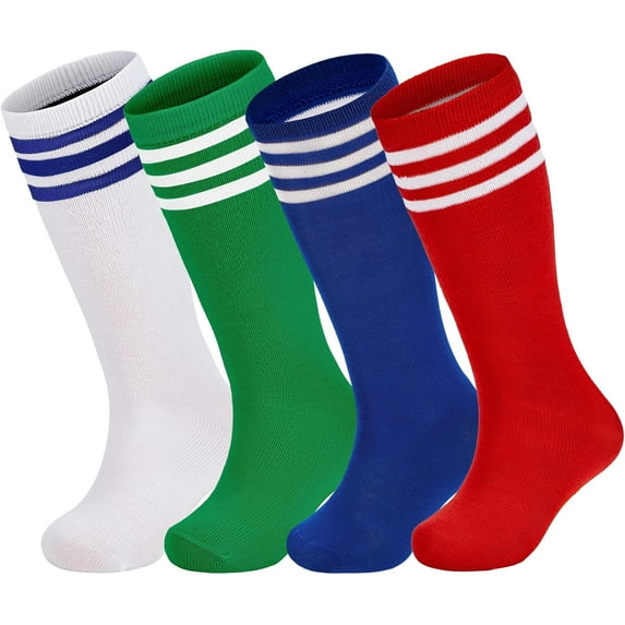 4 Pairs Kids Soccer Socks Baseball Softball Youth Athletic Boys Girls Knee High Socks