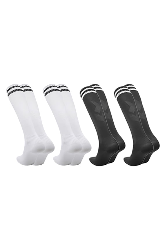 4 Pairs Kids Soccer Socks Striped Knee High Socks Baseball Sports Socks for Boys Girls 3-12 Years Old