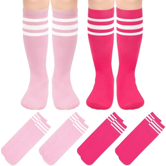 4 Pairs Kids Soccer Socks Toddler Soccer Socks Girls Boys Soccer Socks Toddler Knee High Socks Toddler Kids Tube Socks