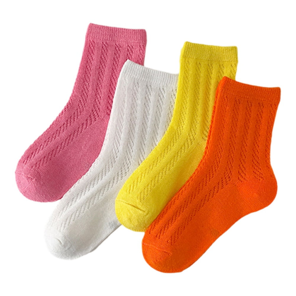 4 Pairs Kids Toddler Socks Girls Boys Cotton Crew Socks Solid Color ...