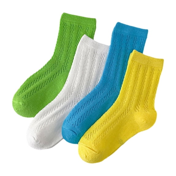 4 Pairs Kids Toddler Socks Girls Boys Cotton Crew Socks Solid Color Socks