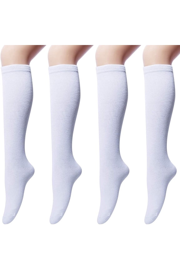 4 Pairs Knee High Long Socks for Women-Soft Thin Tall Tube Socks for Daily/Sports/Schoo White One Size
