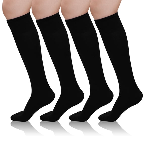 4 Pairs Knee High Socks, PUTUO Casual Comfort Seam Knee High Stockings for Women, Black