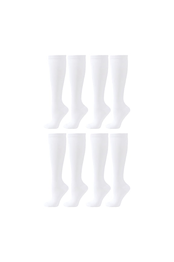 4 Pairs Knee High Socks for Women Knee Socks Cotton Long Sock Striped Tube Sock 80s Accessories White