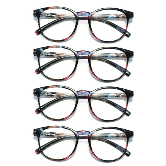 4 Pairs Ladies Womens Round Big Frame Blue Light Blocking Reading Glasses Spring Hinge Readers +2.50