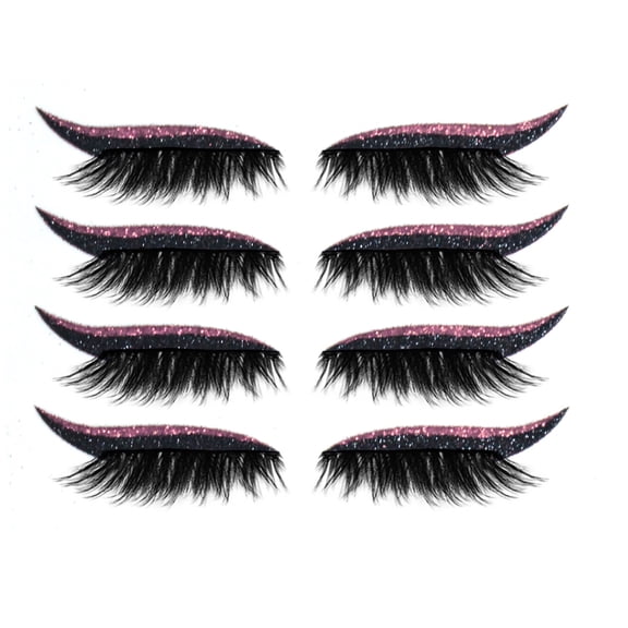 4 Pairs Lazy Eye Shadow Eyelash Patch, Eyelash Stickers Flash Eye Shadow Stickers, Reusable Self Adhesive Eyelashes with Eyeshadow, 3D Natural Look Press On Lashes Waterproof Without Glue