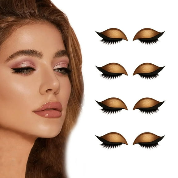 【4 Pairs】 Lazy Eye shadow Eyelash Patch, Eyeshadow Eyelashes Makeup Stickers, Eyeshadow & False Lashes 2-In-1 Reusable EyeMakeup Stickers, Quick Makeup, Natural Curl, Waterproof, Long-Lasting