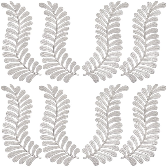 4 Pairs Leaves Iron On Patches Silver Ivy Leaf Embroidery Patch Sew On Leaves Vine Lace Applique Fabric Repair Patch Clothes Jean Jacket