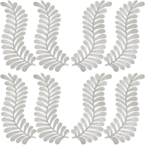 4 Pairs Leaves Iron On Patches Silver Ivy Leaf Embroidery Patch Sew On Leaves Vine Lace Applique Fabric Repair Patch for Clothes Jean Jacket Pant Vest Backpack Appliques Embellishments DIY Gainsboro