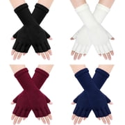 4 Pairs Lengthen Wrist Fingerless Gloves for Women Men, Knit Half Finger Winter Gloves, Womens Warm Stretchy Winter Gloves