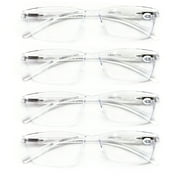 4 Pairs Lightweight Transparent Clear Rectangular Unisex Readers with Spring Hinge - Reading Glasses +1.75