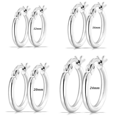 APSVO 4 Pairs 18K White Gold Plated Hoop Earrings for Women S925 Sterling Silver Post Hypoallergenic Earrings Set Birthday Valentines Day Jewelry Gifts Her Teen Mom Wife Adults Ideas 12/16/20/24MM