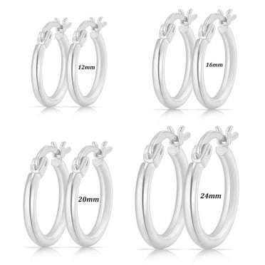 4 Pairs Little Tiny Small 18K White Gold Plated Hoop Earrings for Women Mom Wife,Silver Huggie Hypoallergenic Earrings Set for Multiple Piercing Mother's Day Jewelry Gifts for Her 12/16/20/24MM