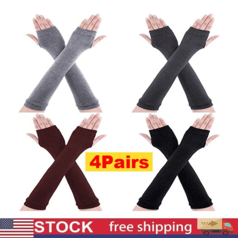 4 Pairs Long Fingerless Gloves Warmer Thumbhole Elbow Length