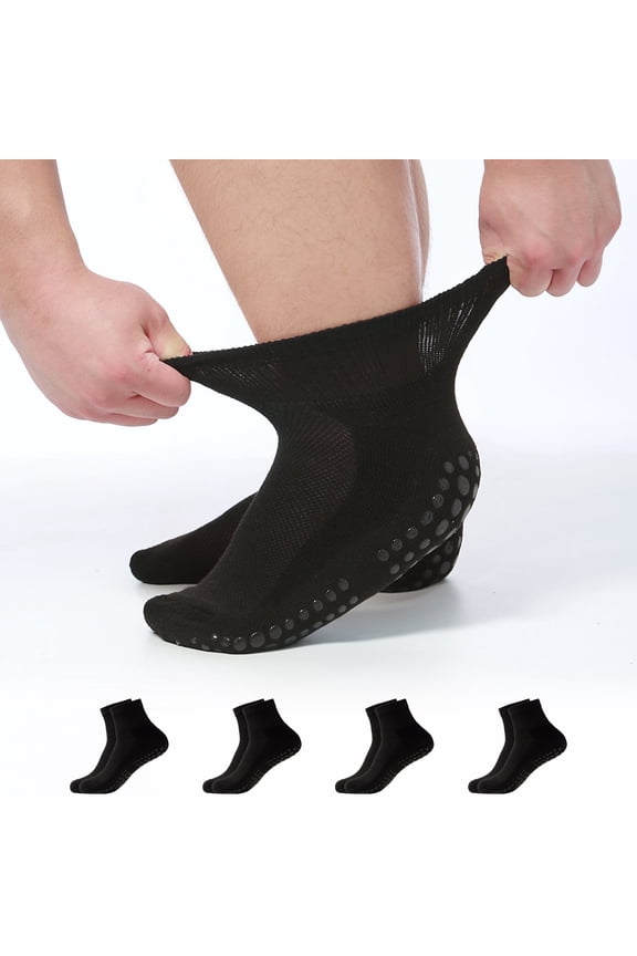 4 Pairs Loose Cuff Socks for Men & Women, Non-Binding Short Socks with Anti-Slip, for Swollen Ankle,Edema, Pregnant Women (Black)
