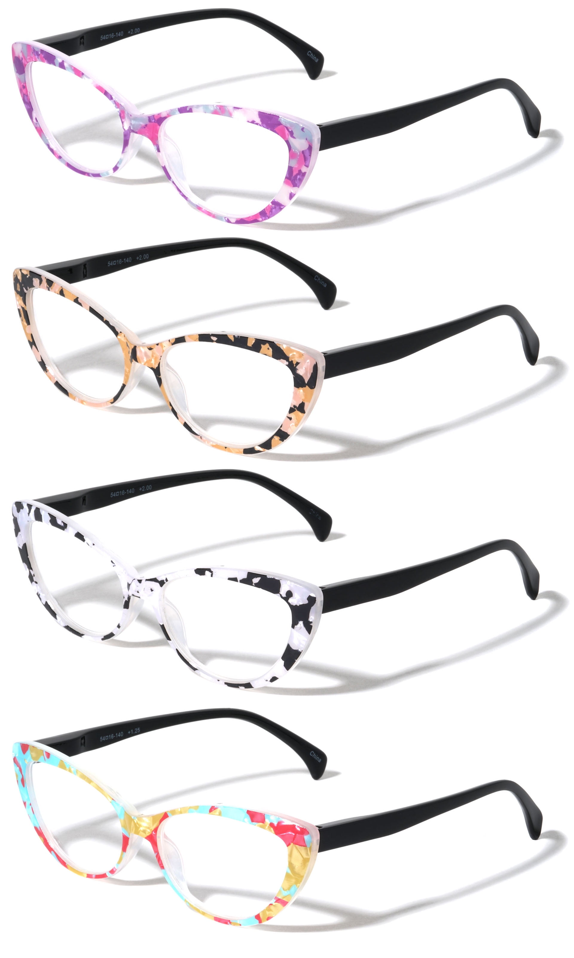 4 Pairs Lot Women Cateye Mosaic Pattern Fashion Reading 
