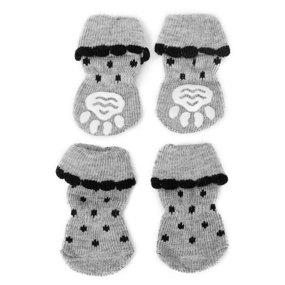 ETEREAUTY 4Pcs Cat Socks Cotton Blend with Rubber Grip Bottom to Protect Paws Grey