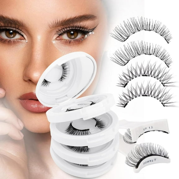 4 Pairs Magnetic Eyelashes without Eyeliner, Reusable Waterproof Natural Look Wispy Magnetic Eyelashes with Applicator, No Glue Needed Kit, Easy to Wear and Remove
