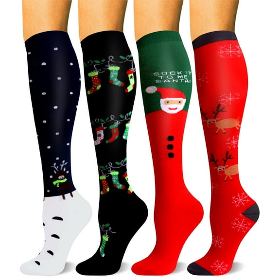 4 Pairs Medical Sport Christmas Compression Socks - 15-20mmhg Graduated Knee-High Support for Men & Women, Ideal for Soccer, Running, and Nurses
