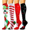 thumbnail image 1 of 4 Pairs Medical Sport Christmas Compression Socks - 15-20mmhg Graduated Knee-High Support for Men & Women, Ideal for Soccer, Running, and Nurses, 1 of 6
