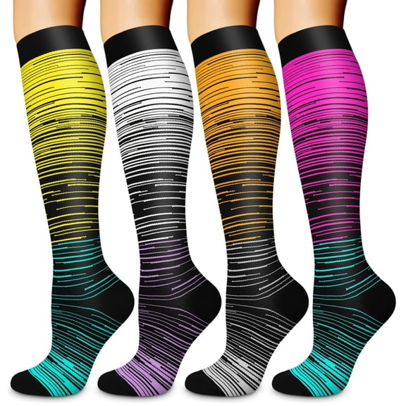 4 Pairs Medical Sport Compression Socks - 15-20mmhg Graduated Knee-High Support for Men & Women, Ideal for Soccer, Running, and Nurses