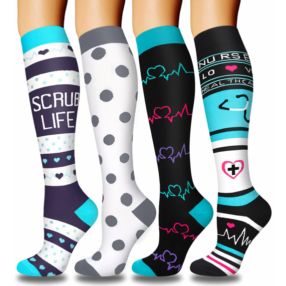 4 Pairs Medical Sport Compression Socks - 15-20mmhg Graduated Knee-High Support for Men & Women, Ideal for Soccer, Running, and Nurses