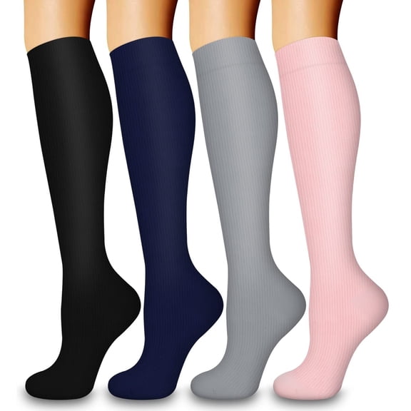 4 Pairs Medical Sport Compression Socks for Women & Men - 15-20mmhg Graduated Knee-High Support Recovery Socks for Nurses, Medical, Running, Cycling, Athletic