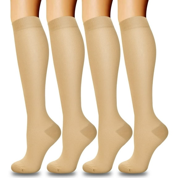 4 Pairs Medical Sport Compression Socks for Women & Men - 15-20mmhg Graduated Knee-High Support Recovery Socks for Nurses, Medical, Running, Cycling, Athletic