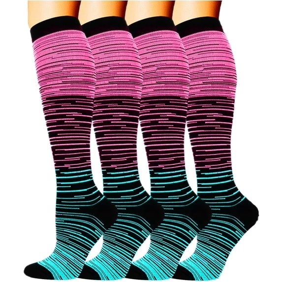 4 Pairs Medical Sport Copper Compression Socks for Women & Men Circulation 15-20 mmHg is Best Support for Athletic Running Cycling, Nursing, Travel - Gradient Colors