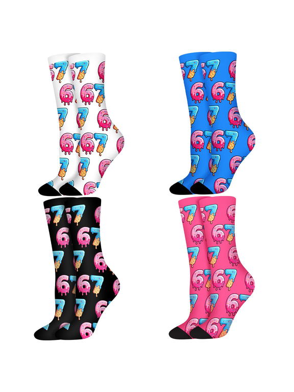 4 Pairs Meme 6 7 Ice Cream Socks Bulk Six Seven Ice Cream Drip Baseball Crew Socks Funny Novelty 6 7 Gifts for Men Women Sports Team Player Birthday