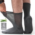 thumbnail image 1 of HIALTODAY 4 Pairs Men Diabetic Socks 9-11 Non-Binding Moisture Crew Length Socks Wicking Neuropathy Bamboo Socks,GRAY, 1 of 6