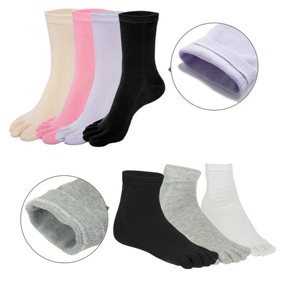 4 Pairs Men Soft Cotton Five Finger Toe Socks Long Sports Running Five Finger Toe Socks, Pink