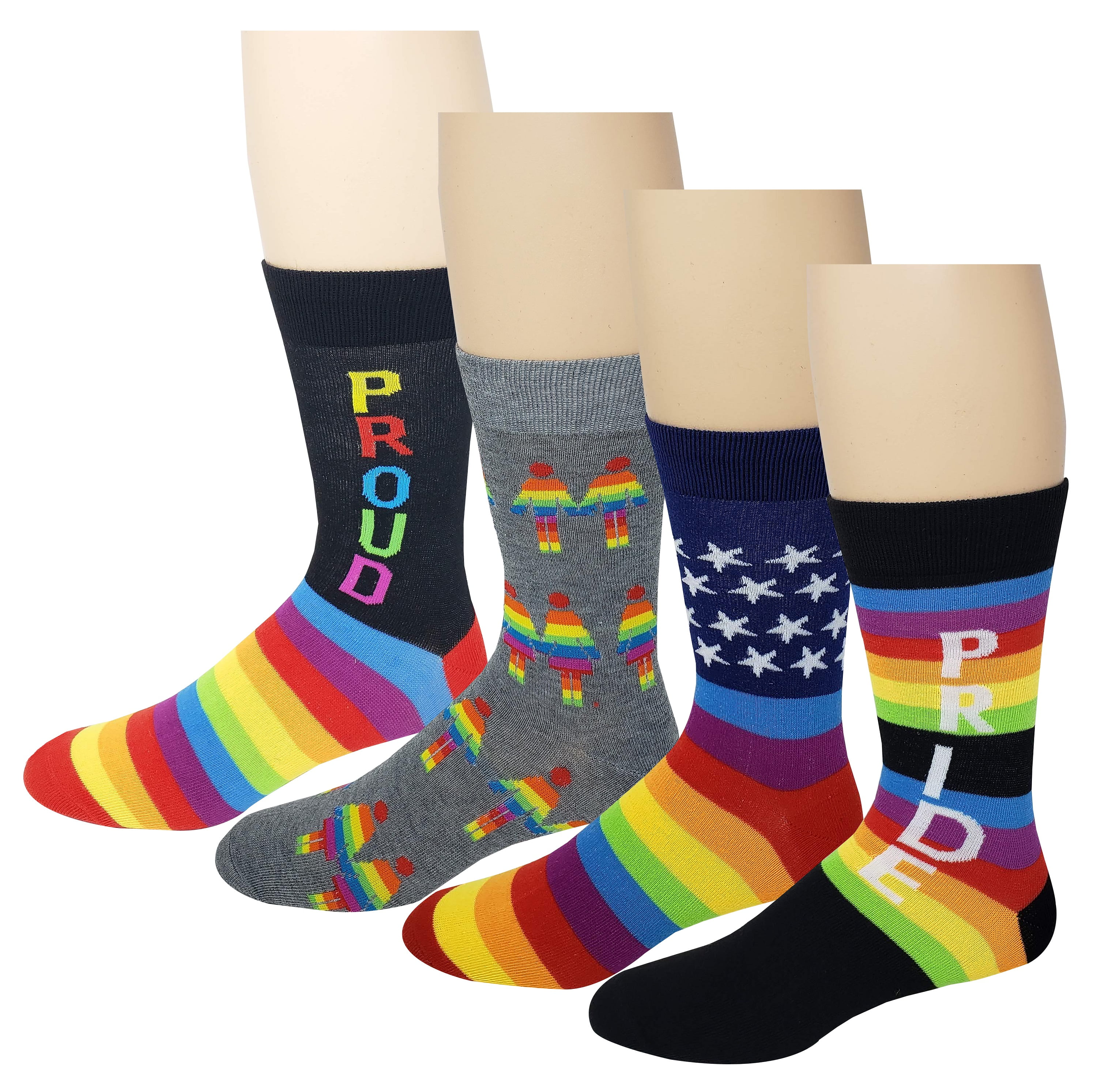 DIFFERENT TOUCH 4 Pairs Men WOmen LGBT Gay Pride Proud Rainbow Novelty Dress Socks