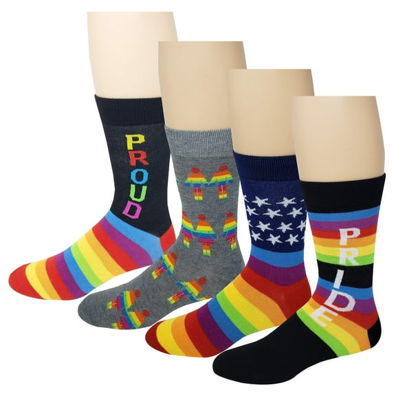 4 Pairs Men WOmen LGBT Gay Pride Proud  Rainbow Novelty Dress Socks