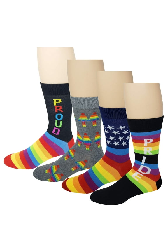 4 Pairs Men WOmen LGBT Gay Pride Proud Rainbow Novelty Dress Socks