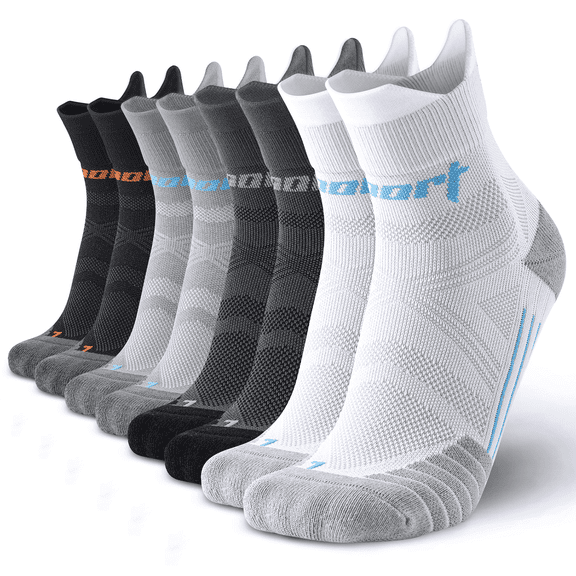 Mqamex 4 Pairs Men's Athletic Quarter Socks, Moisture Wicking with Arch Support, Terry Cushion Sole and Breathable Mesh, Elastic Cuff