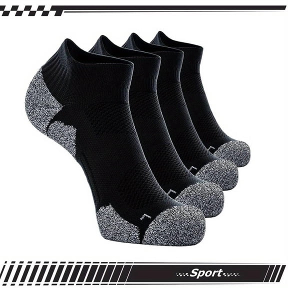 4 Pairs Men's Cushioned Compression Athletic Ankle Socks for Running, Hiking, Golf, Tennis, Biking, Volleyball, Exercise, Fitness